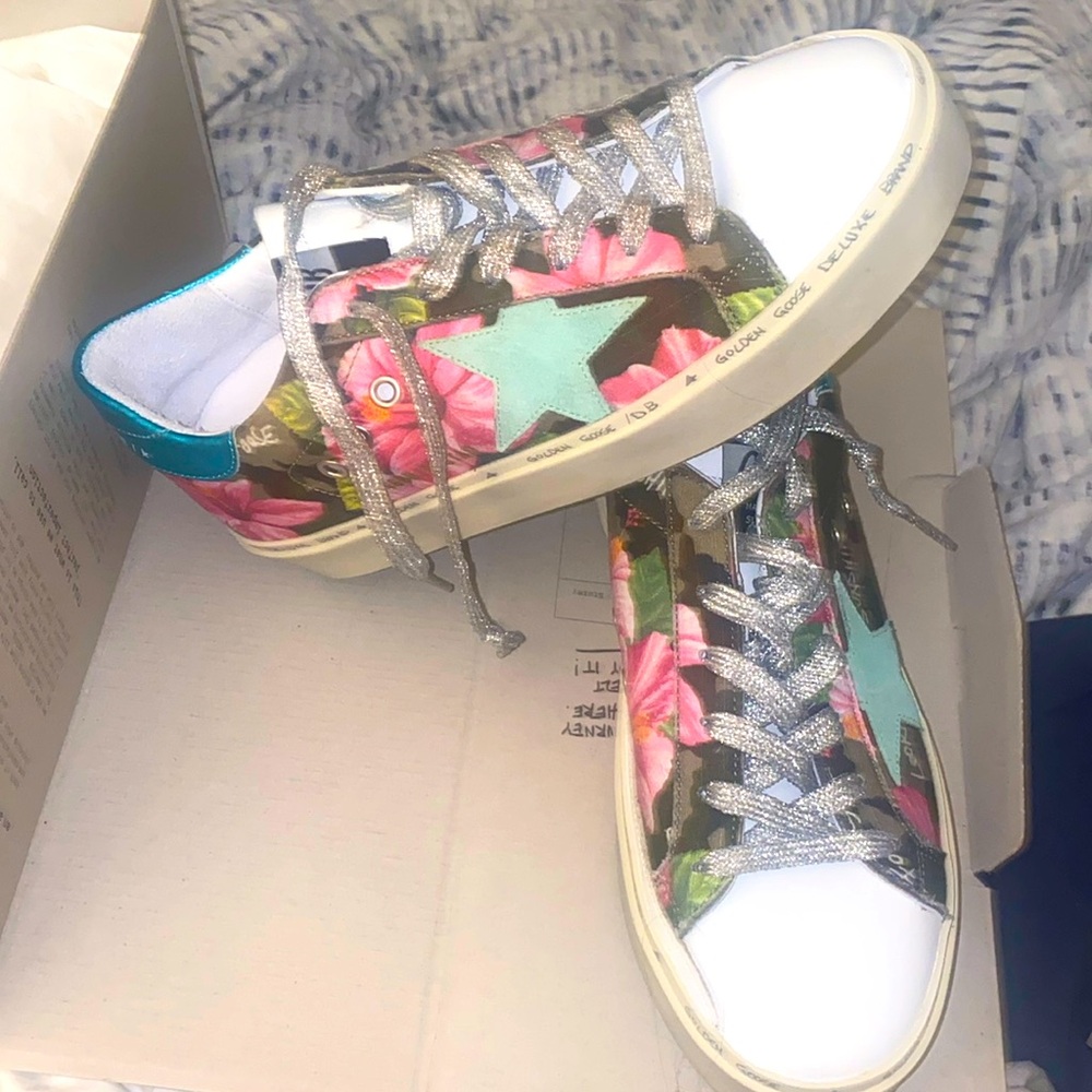 Golden Goose Hi Star Camo Hibiscus. New, not worn outside.
